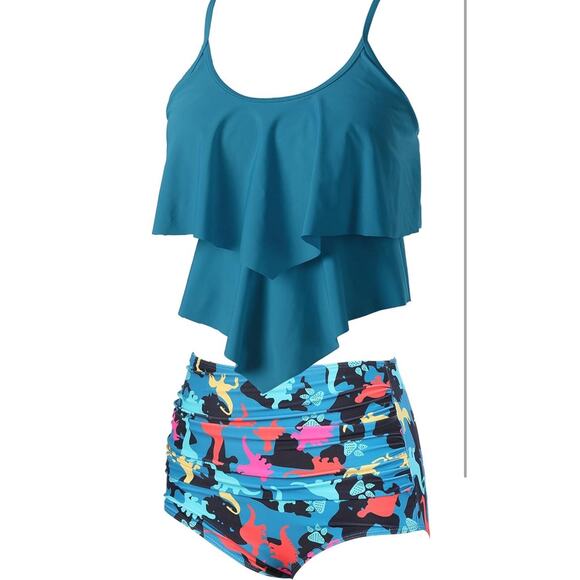 Adisputent Women High Waisted Bathing Suits Flounce Halter Bikini Two Piece Sz M - Picture 4 of 9